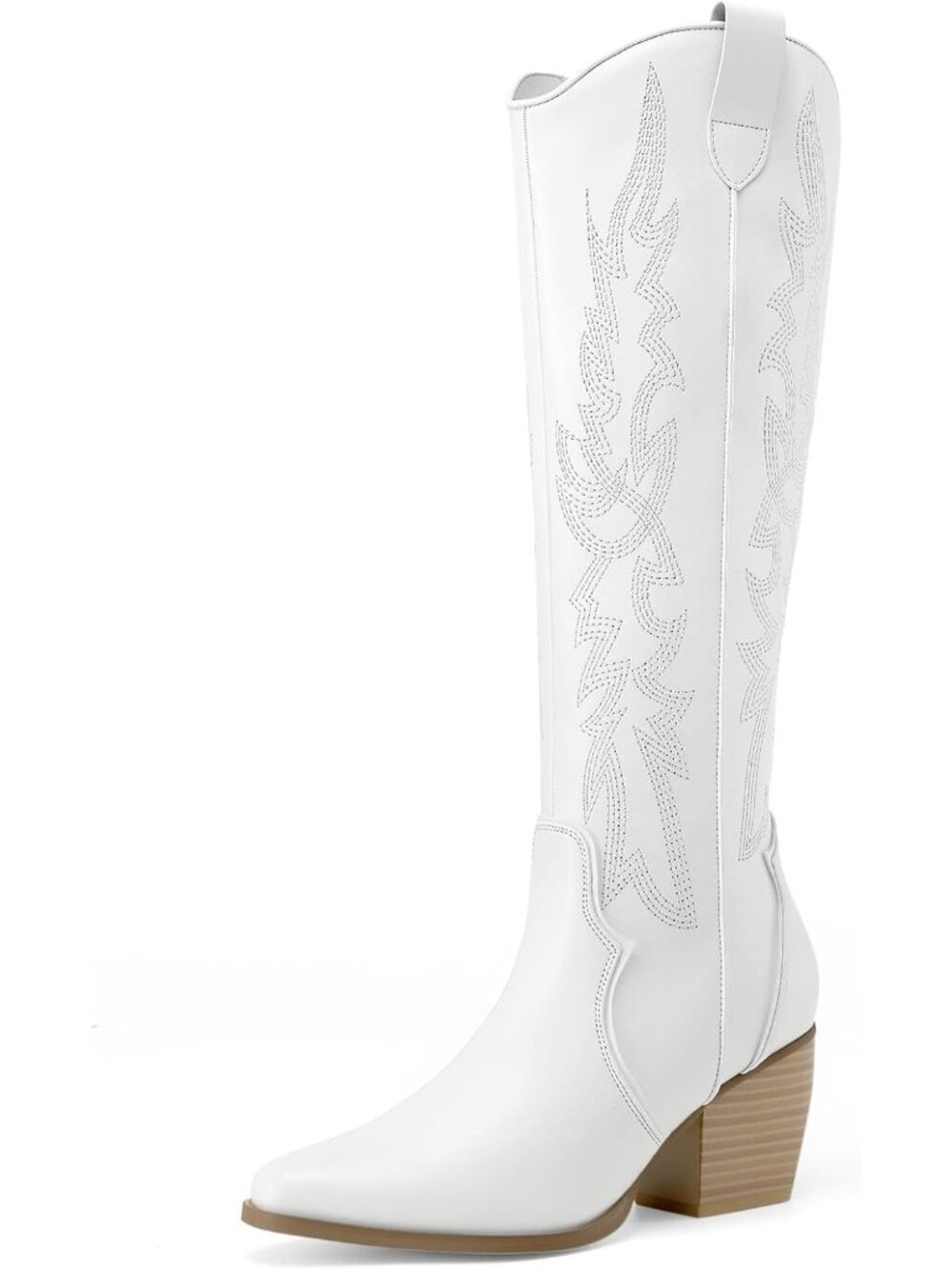 Women's White Cowboy Knee High Boots Classic Western Riding Boots